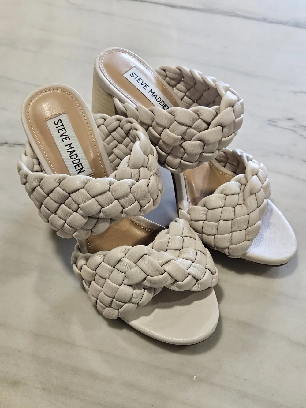 Steve Madden Twisted Braided Chunky Heel Mules Bone Cream Sz 7